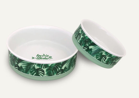 Tropical Leaves - Ceramic Dog Bowls